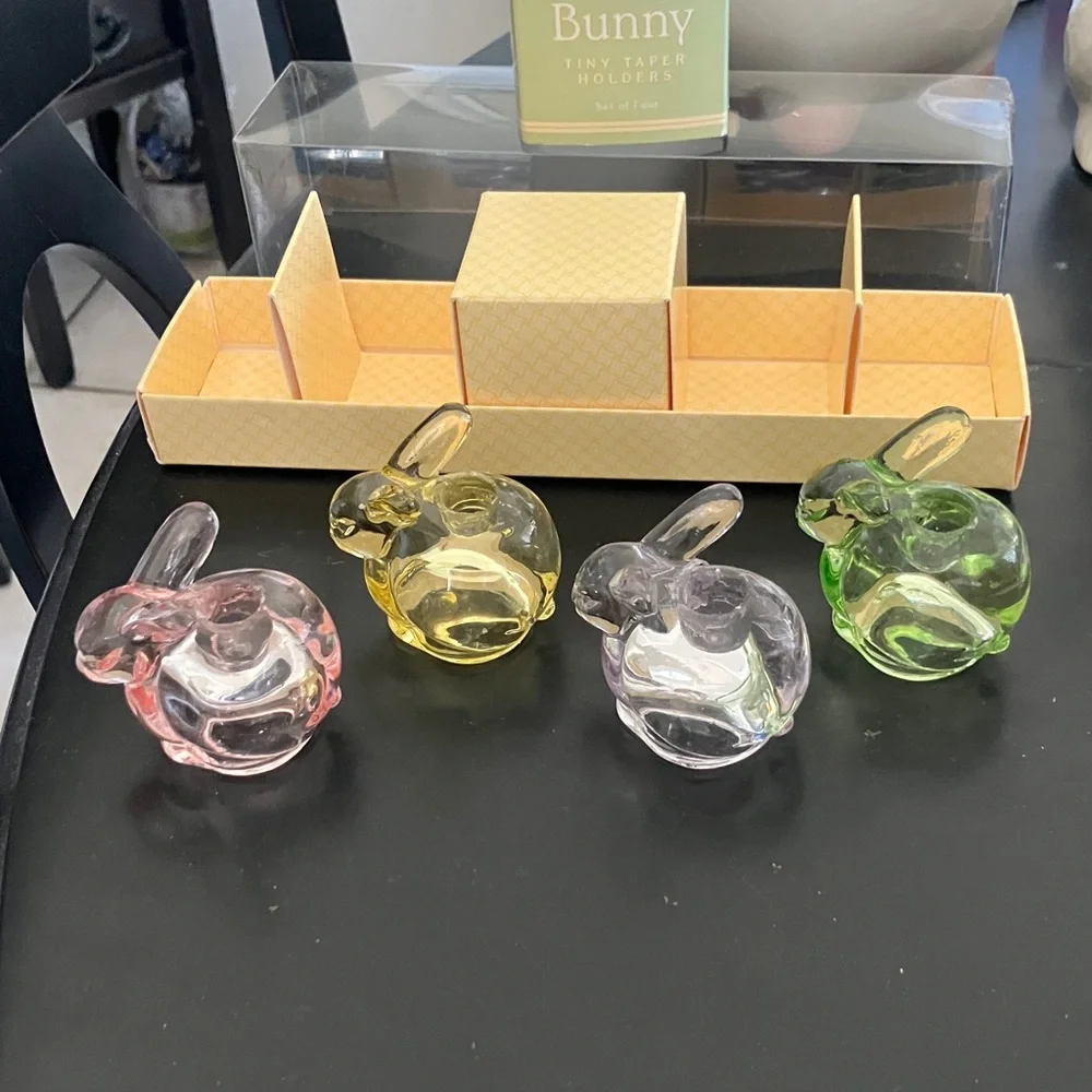 Williams Sonoma Bunny Taper Holders in Green and Pink